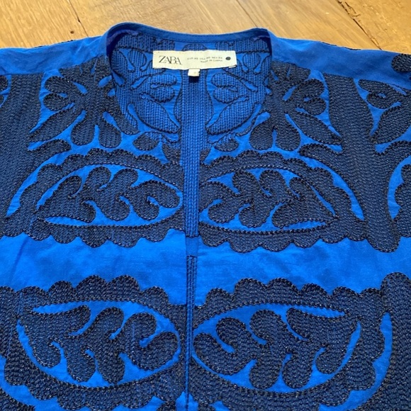 ZARA Cotton Embroidered Azul Blue Dress Size XS - Picture 4 of 11